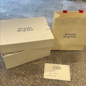 Alexander McQueen Cream LARGE SHOE Box and SHOPPING BAG, tissue